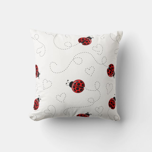 Red Ladybug Beetle Insect Lover Black Hearts Kudde (Framsida)