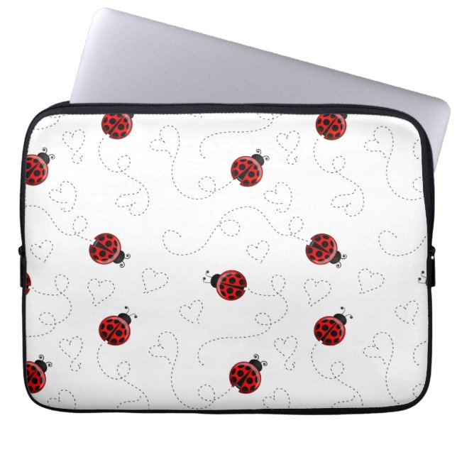Red Ladybug Beetle Insekt Älskare Black Hearts Laptop Fodral (Framsidan)