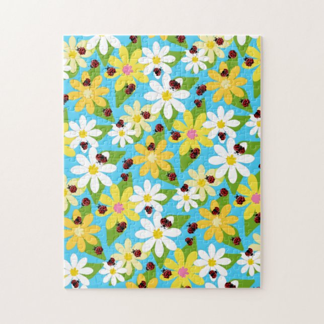 Red Ladybug Beetle Insekt Älskare Black Hearts Pussel (Vertikal)