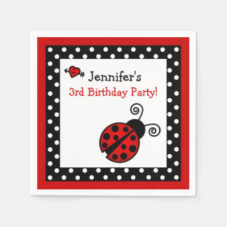 Red Ladybug Birthday - Black and White Polka dots Pappersservett