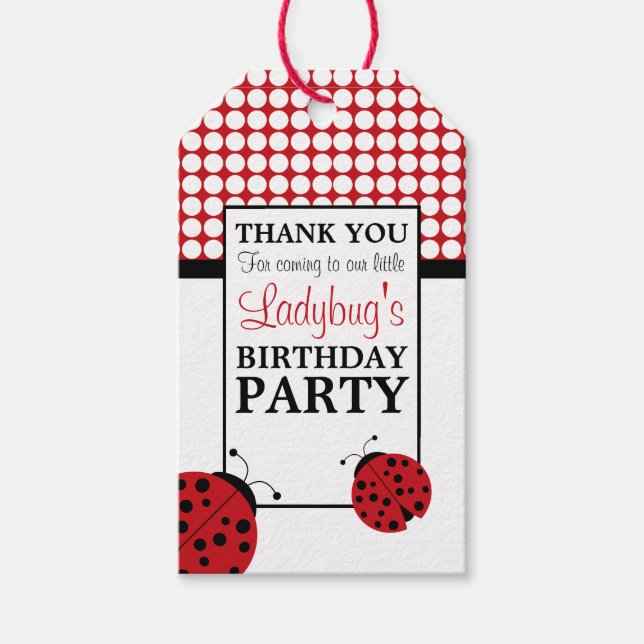 Red Ladybug Children's Födelsedagsfest Presentetikett (Framsidan)