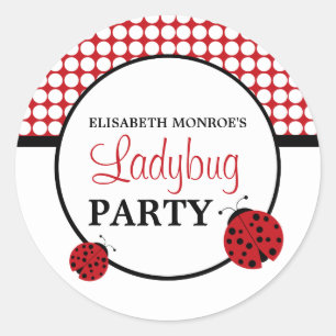 Red Ladybug Children's Födelsedagsfest Runt Klistermärke