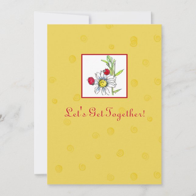 Red Ladybug Daisy Flower för Vänsterpartis inbjuda Inbjudningar (Framsida)