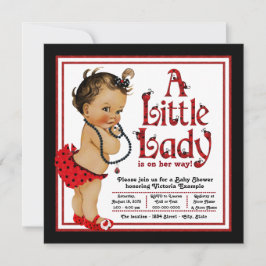 Red Ladybug Ethnic Girl Ladybug Baby Shower Inbjudningar