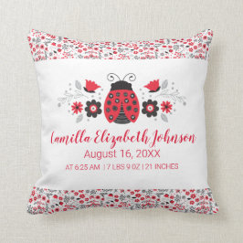 Red Ladybug Girl Birth Stats Nursery Kudde