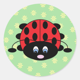 Red Ladybug med Flowers Stickers Runt Klistermärke
