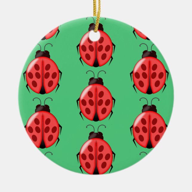 Red Ladybug Mönster Julgransprydnad Keramik (Framsidan)
