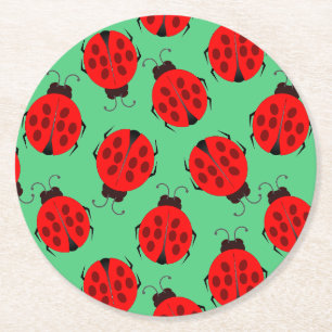 Red Ladybug Mönster Underlägg Papper Rund