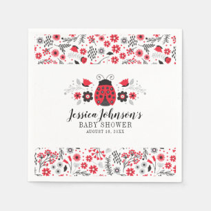 Red Ladybug Personlig Girl Blommigt Baby Shower Pappersservett