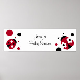 Red Ladybug Polka Dot Baby Shower Banner-tecken Poster
