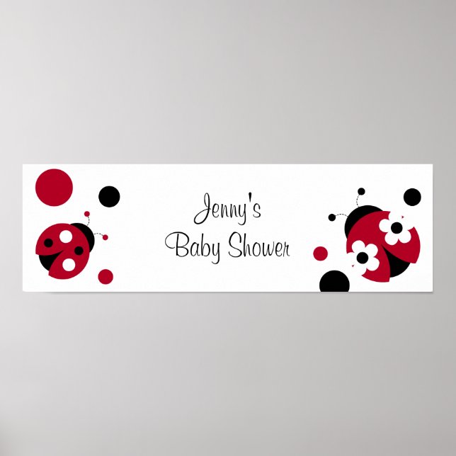 Red Ladybug Polka Dot Baby Shower Banner-tecken Poster (Framsidan)