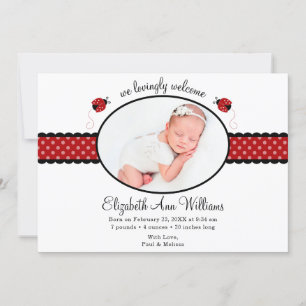 Red Ladybug Polka Dot Photo Birth Notice Meddelande