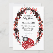 Red Ladybug Red Lövs Baby Shower-inbjudningar