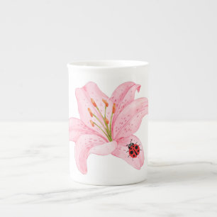 Red Ladybug rosa Lily Flower Custom Name Girl Benporslin Mugg