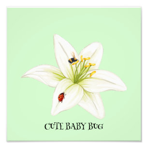 Red Ladybug rosa Lily Flower Custom Name Girl Fototryck