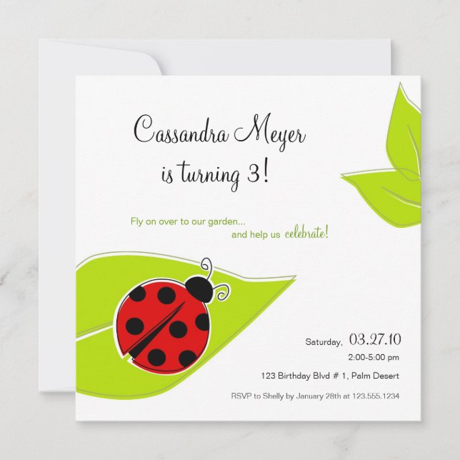 Red Ladybug Square Birthday-inbjudan Inbjudningar (Framsida)