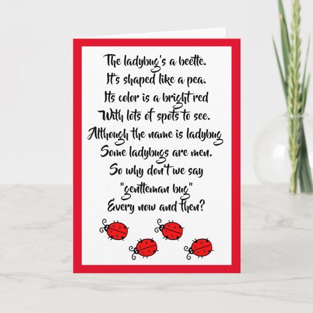 Red Ladybugs & Cute Dikt Kort (Framsida)