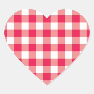 Red Land Gingham Check Mönster 2 Hjärtformat Klistermärke