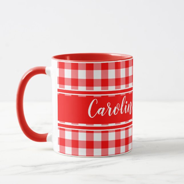 Red Land Gingham Decor Farmhouse Personlig Mugg (Vänster)