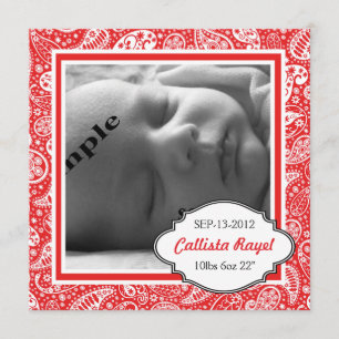 RED Land Paisley Photo Birto and Baby Shower Inbjudningar