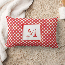 Red Land Stil Gingham Mönster Monogram Lumbarkudde