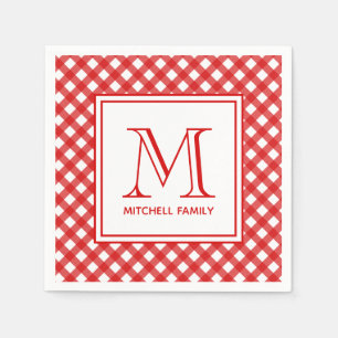 Red Land Stil Gingham Mönster Monogrammed Pappersservett