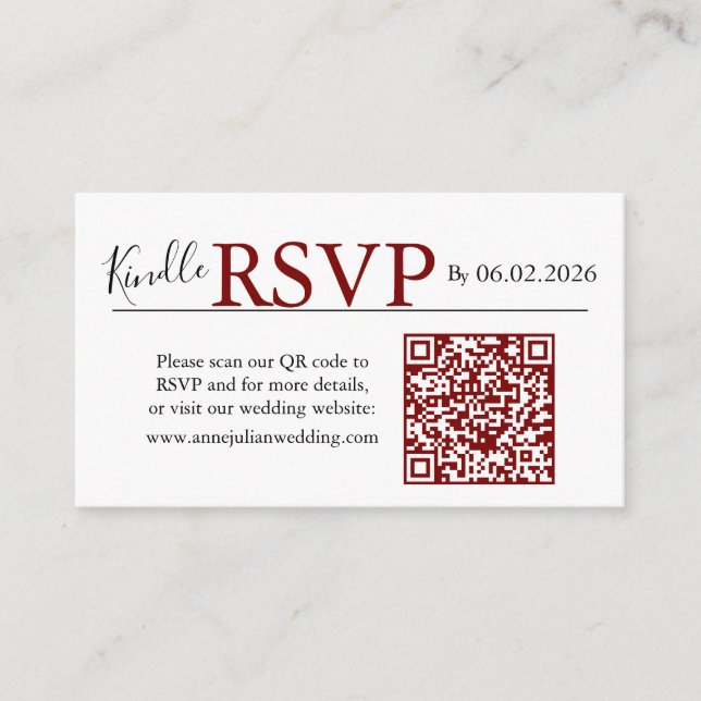 Red landscape RSVP QR Code Card  Modern Wedding Tilläggskort (Framsida)