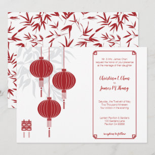 Red Lantern Dubbla Happity Chinese Bröllop Inbjudningar
