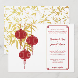 Red Lantern Guld Bamboo Chinese Bröllop Inbjudningar