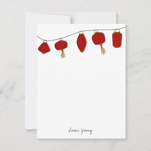 Red Lanterns Personal Stationery, 4.25x5.5 Anteckningskort (Framsida)