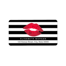 Red Läppar Black White Rand Adressetikett