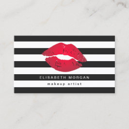 Red Läppar Black White Rand Modern Makeup Artist Visitkort