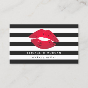 Red Läppar Black White Rand Modern Makeup Artist Visitkort