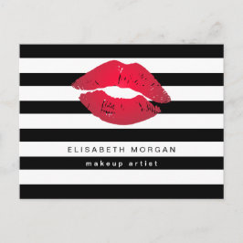 Red Läppar Black White Rand Modern Makeup Artist Vykort