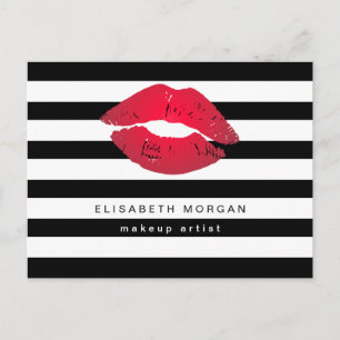 Red Läppar Black White Rand Modern Makeup Artist Vykort
