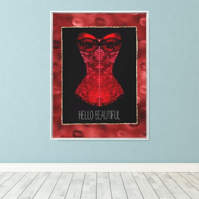 Red Läppar Corset Canvastryck (Insitu (trägolv))