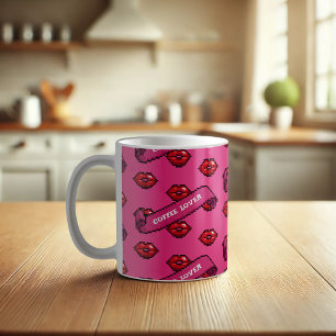 Red Läppar-kaffe Älskare Retro Kisses Mönster Kaffemugg