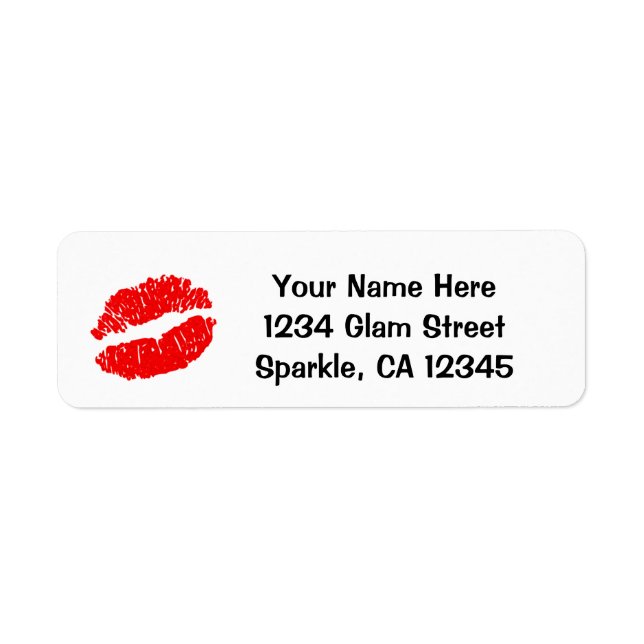 Red Läppar Kiss Glam Födelsedagsfest Address Label Returadress Etikett (Framsidan)