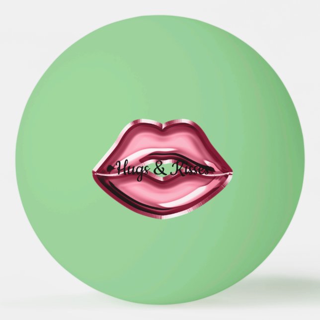 Red Läppar Kiss Hearts Pingisboll (Framsidan)