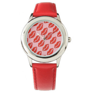 Red Läppar Kiss Kisses Hearts Kärlek Valentine Day Armbandsur