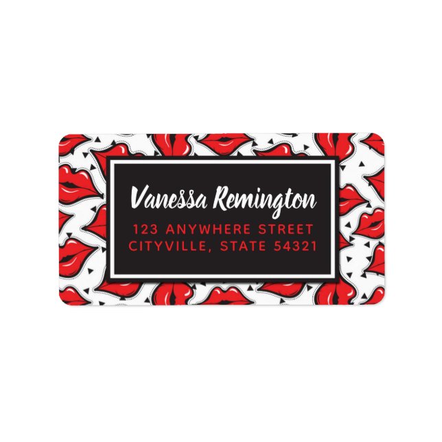 Red Läppar Kiss Lipstick & Beauty Distributor Anpa Adressetikett (Framsidan)
