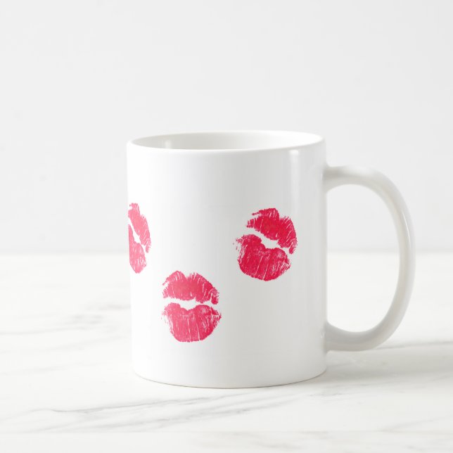 Red Läppar Kiss Lipstick Kisses Valentine Day Kärl Kaffemugg (Höger)
