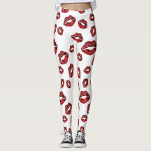 Red Läppar Kiss Mönster Leggings