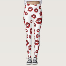 Red Läppar Kiss Mönster Leggings