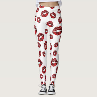 Red Läppar Kiss Mönster Leggings