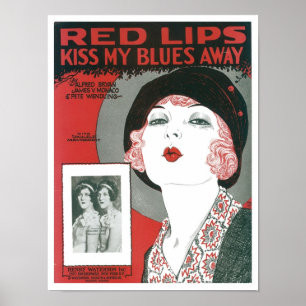 Red Läppar Kiss My Blues Away Songbook Cover Poster