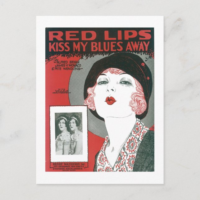 Red Läppar Kiss My Blues Away Songbook Cover Vykort (Framsida)