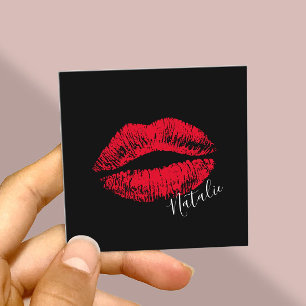 Red Läppar Kiss Namnteckning Makeup Artist Plain B Fyrkantigt Visitkort
