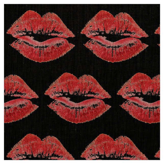 Red läppar kiss print valentines day swak väv tyg (Provkarta)