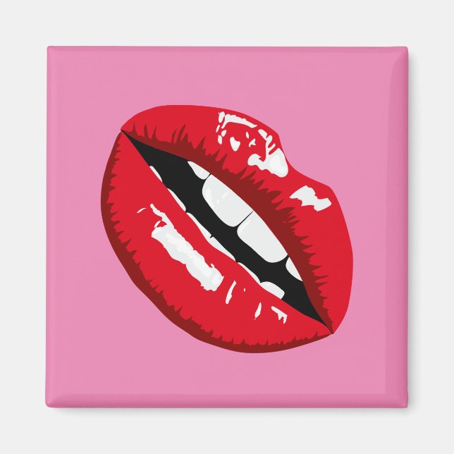 Red läppar kiss retro 80's designad kylmagnet magnet (Framsidan)